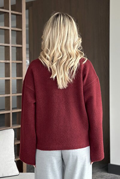 Laluvia Burgundy Crew Neck Sweater - 04621