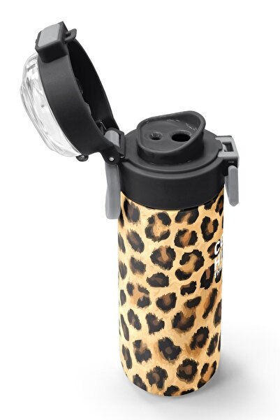 Coral High Kids Brown Leopard Patterned Steel Thermos with Straw and Direct Drinking 500 ml 31881