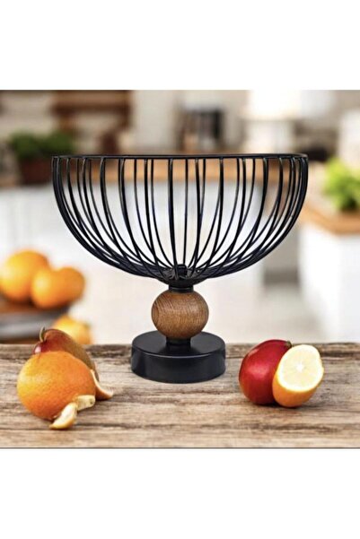 DEDE CESTA SİYAH TEL METAL MEYVELİK AHŞAP DETAYLI