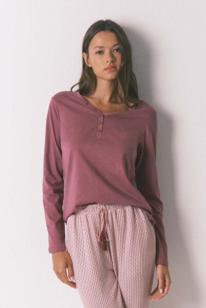 Women'secret short sleeve brushed cotton maroon T-shirt