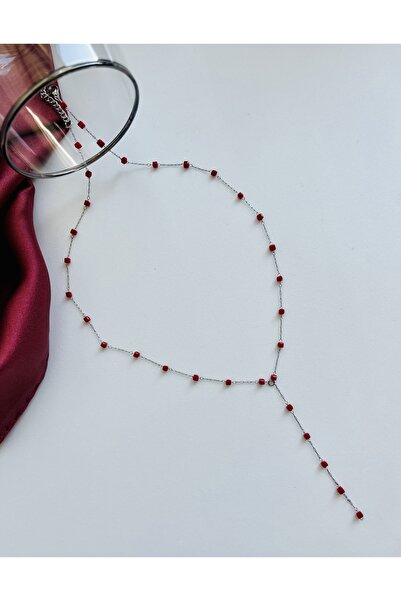 Fynbos Stainless Steel Flame Red Stone Silver Y Necklace