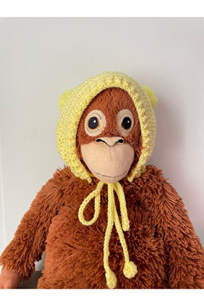 The Cloudish Shop El Örgüsü kroşe tığ işi Laura Lora Bebek Beresi - Şapka Bonnet 0-2 yaş sarı ponpon kulaklı -crochet