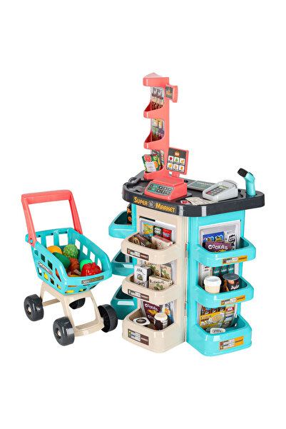 CIUPIGo Set Supermarket de Jucarie pentru copii cu 47 piese si carut de cumparaturi, Casa de Marcat, Scanner