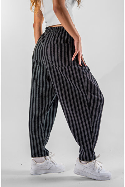 Superbluemexico Women's Jacquard Striped Pleated Trousers