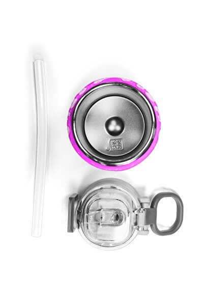 Coral High Kids Pink Colorful Ice Cream Patterned Straw and Direct Drinking Steel Thermos 500 ml 31938