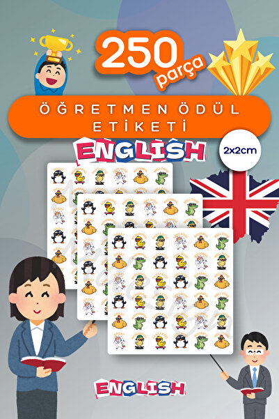 İNGİLİZCE Öğretmenleri ve Ebeveynler için Eğitici Ödül Etiket Sticker 250 Parça (2x2 cm)