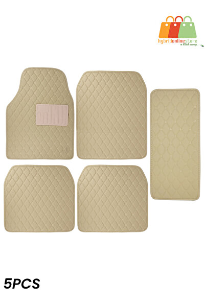 Generic مجموعة سجادات أرضية سيارة جلدية فاخرة من 5 قطع - عديمة الرائحة، مقاومة للماء، مضادة للانزلاق، سهلة التنظيف، لون بيج