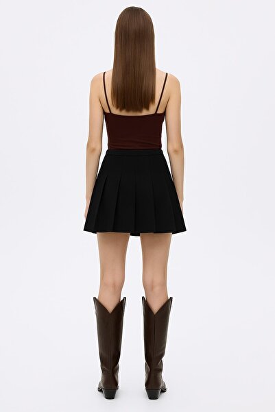 Fashion Friends Fusta mini plisată cu talie înaltă elastică, neagră