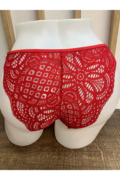 BELLİZZİ Chiloți din dantelă și cu pietre aplicate roșu pentru femei, 2 bucăți, slip bikini 1908