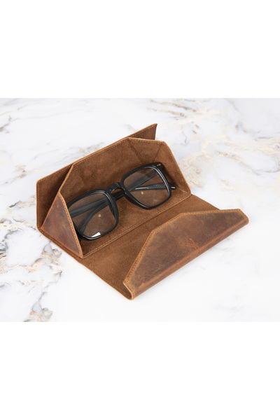 buğrahayalin Коричневий футляр для окулярів із натуральної шкіри – унісекс, з магнітною кришкою, трикутний дизайн, стильний, міцний