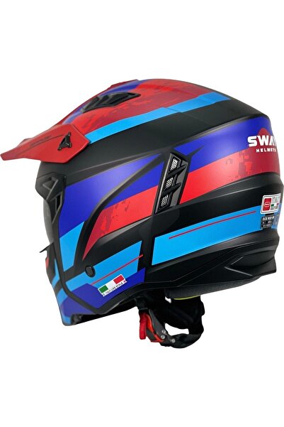 Sway - FS-X2 TRAK FULLFACE KASK - SİYAH KIRMIZI MAVİ - LARGE BEDEN