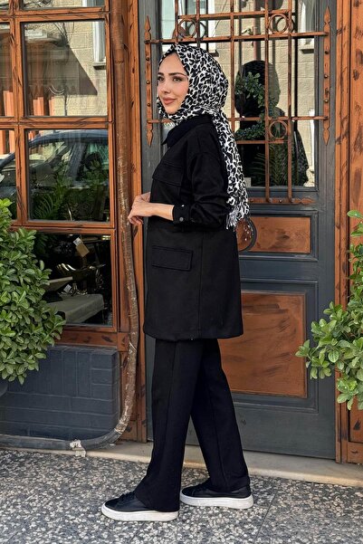 Moodbasic Taşlı Süet Pantolonlu Takım MA24.34 Siyah