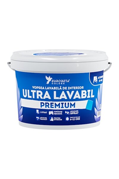Eurobeta Colors Vopsea lavabila alba ULTRA LAVABIL, super acoperire, pentru pereti interiori 3L