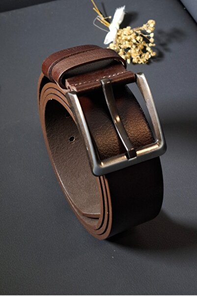 MAT Deri Men's Leather Brown Belt 4.5 cm 100% Genuine Leather Sports Thick Jeans Belt