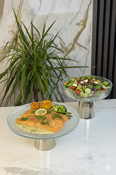 MAY HOME 2-Piece Gilded Glass Luxury Set & Plate Bowl Presentation Serving Set