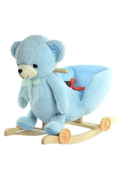 Toy Toy Toy Balansoar pentru copii cu roți, ursuleț de pluș albastru, 68×28×5...