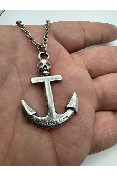 Herşey Nota Anchor Unisex Necklace with Skull Figure – Gothic, Antique and Sailor-Spirited Design