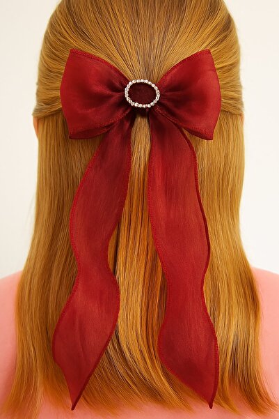 TAKIŞTIR Burgundy Color Stone Detailed Ribbon Figured Vending Machine Buckle