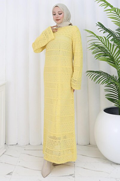 hafsamina Φόρεμα με επένδυση διάτρητο κίτρινο HM2841