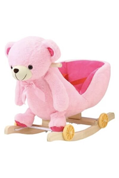 Toy Toy Toy Balansoar pentru copii cu roți, ursuleț de pluș roz, 68×28×53 cm