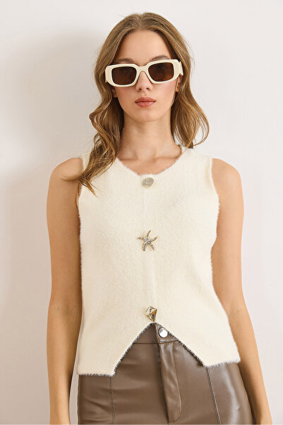 Olalook Γυναικεία εκρού μπλούζα με λεπτομέρεια με ασύμμετρο κομμένο κορδόνι BLZ-19003134