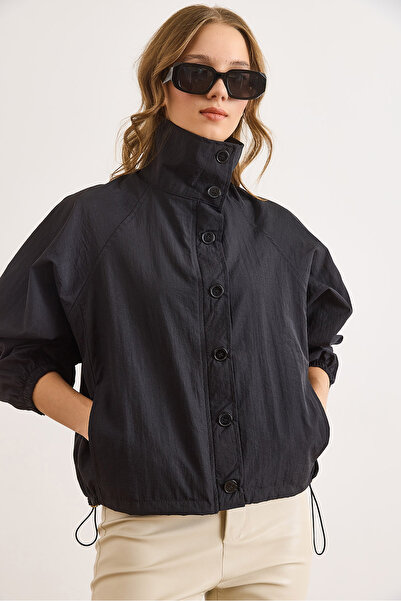 Olalook Жіночий чорний піджак з шістьма кишенями, застібкою на ґудзики та блискавкою CKT-19000477