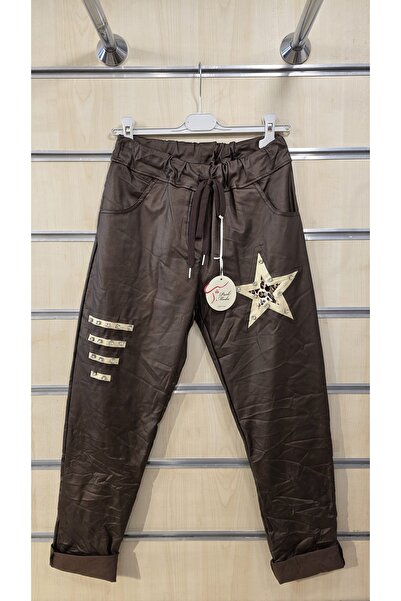 Park Moda Italian Leather Trousers with Stone Detail