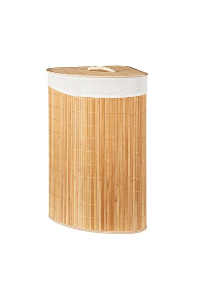 Bathroom Solutions Coș de rufe din bambus, formă triunghiulară, cu capac – Ex...