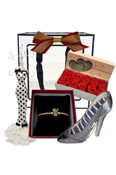 velve Pachet Reddishold, femei,doua suporturi pentru bijuterii,bratara,10 trandafiri din sapun