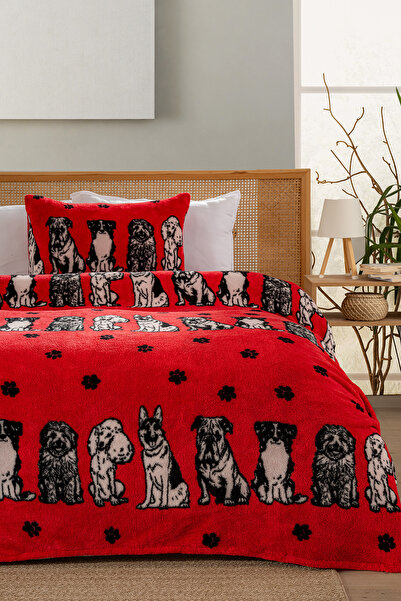 The Welsoft Tek Kişilik Yatak Örtüsü Seti 180x240 cm - Puppy Kırmızı