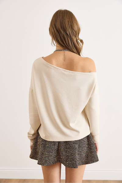 Olalook Women's Stone Modal Boat Neck Soft Textured Blouse Blz-19003131