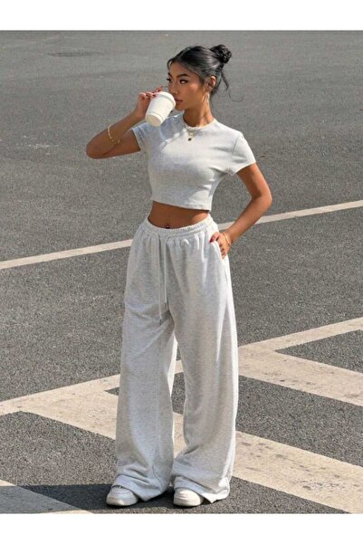 CANDERO Pantaloni de trening pentru femei, gri, largi, supradimensionați, de ...