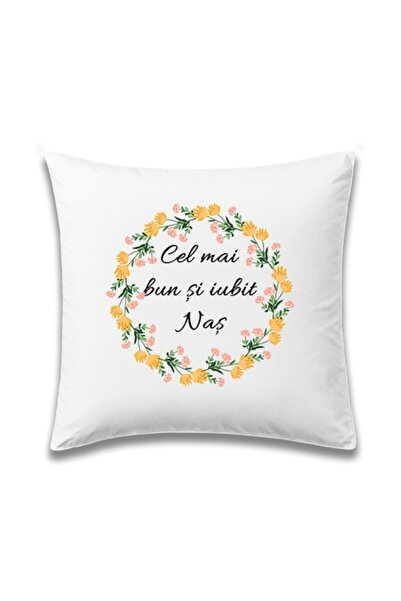OEM Pernă personalizată cu mesajul „Cel mai bun și mai iubit naș”, model flor...