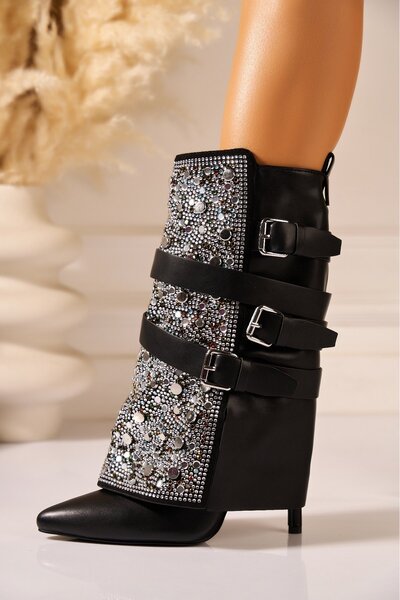 Joana Черни боти на ток от изкуствена кожа Zoya - 12 см