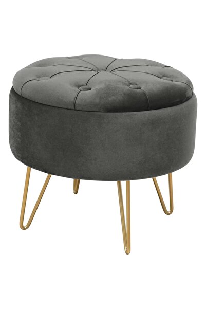 Akord Furniture Factory Taburet, rotund, cu spatiu depozitare, catifea, gri g...