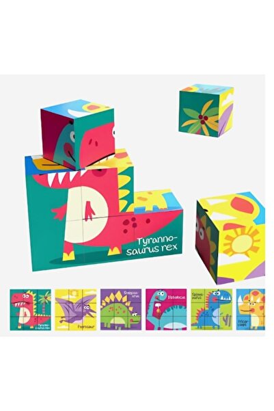 Toy Toy Toy Puzzle educativ 6 în 1, 9 piese – Dinozauri, 18x18x6 cm, multicolor