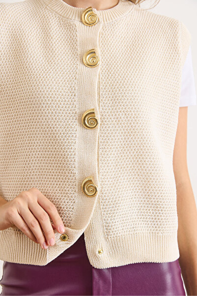 Olalook Γυναικείο πλεκτό γιλέκο με σπειροειδή κουμπώματα με λεπτομέρεια στενό πλεκτό χοντρό πλεκτό γιλέκο YLK-19000091
