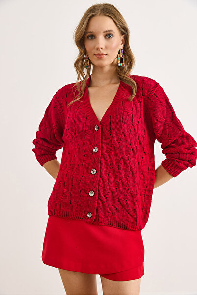 Olalook Women's Burgundy Hair Braided Knitwear Cardigan Hrk-19000298