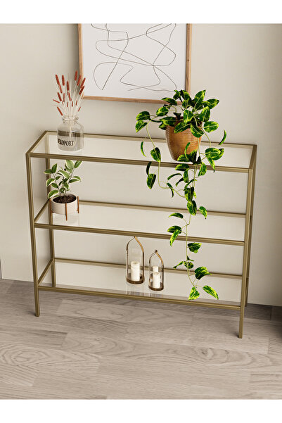 Dekoport 3 Katlı Dresuar 100 cm, Metal Kahve Köşesi, Modern Tasarım