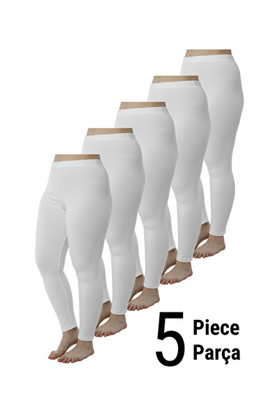Hmd 5-Pack Plus Size High-Waisted White Leggings Women's Cotton Stretchy Ultra Single Jersey Woven Leggings