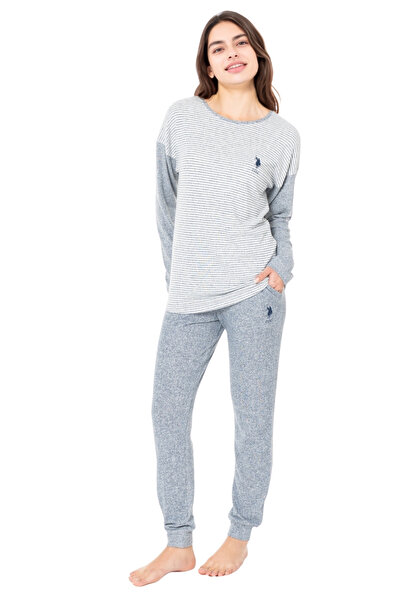 U.S. Polo Assn. Γυναικείο σετ πιτζάμες με μακρυμάνικο μπλε ναυτικό μελανζέ – Βαμβακερό άνετο σετ για το σπίτι και τον ύπνο