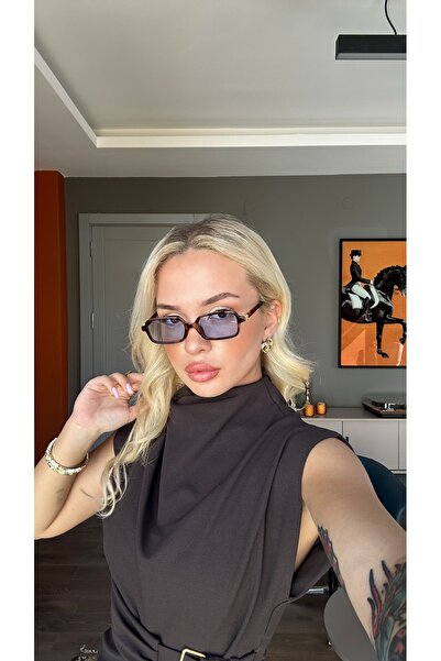 TomyHelf Leopar çerçeveli mavi camlı gold detaylı güneş gözlüğü