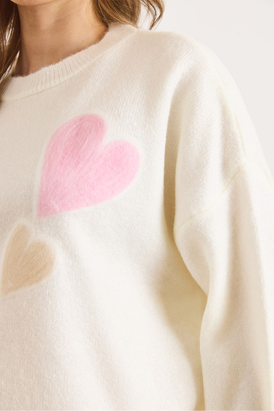 Olalook Women's White Heart Detailed Soft Textured Knitwear Sweater Kzk-19001015