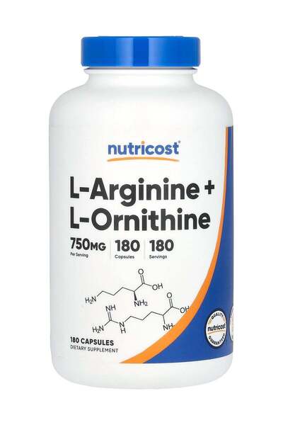 Nutricost إل-أرجينين + إل-أورنيثين 750 ملغ، 180 كبسولة