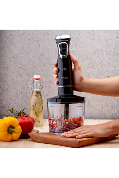 Voltz Blender, tocator și mixer 3 în 1 Oliver OV51112WSC, 800 W, 700 ml, Lamă din oțel și accesoriu de mixare, Negru