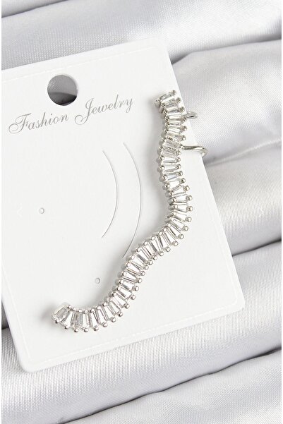 İnci Pirinç Su Yolu Model Gümüş Renk Sağ Kıkırdak Küpe