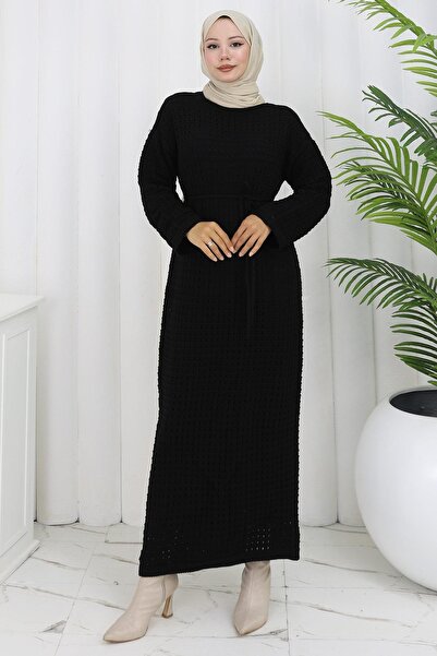 hafsamina Φόρεμα με επένδυση δαντελωτή πλέξη Μαύρο HM2839