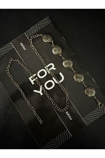 Fiori Curea de talie pentru femei cu lanț de talie cu detalii antice Papatya, curea pentru rochie, curea pentru fustă, curea pentru pantaloni