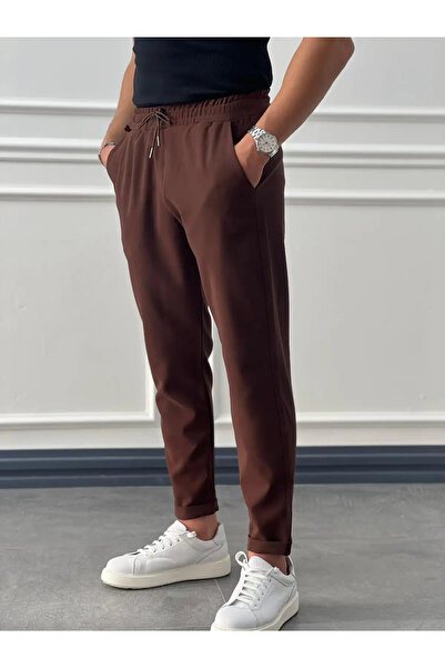 MODEFENDİ Pantaloni jogger drepți pentru bărbați, maro, cu tăietură slimfit, ...