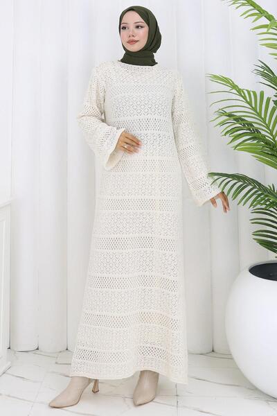 hafsamina Φόρεμα με επένδυση διάτρητο κρεμ HM2841